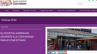 Alerta. El Hospital de Pediatría Garrahan encendió la alarma en enero de este año ante los reiterados reclamos de terceros estafados. Captura Internet