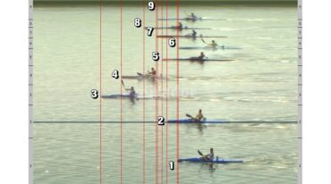 El photo finish de la final K1 200 metros. El santafesino ocupó la octava posición desde el carril 1. Gentileza: prensa del campeonato.