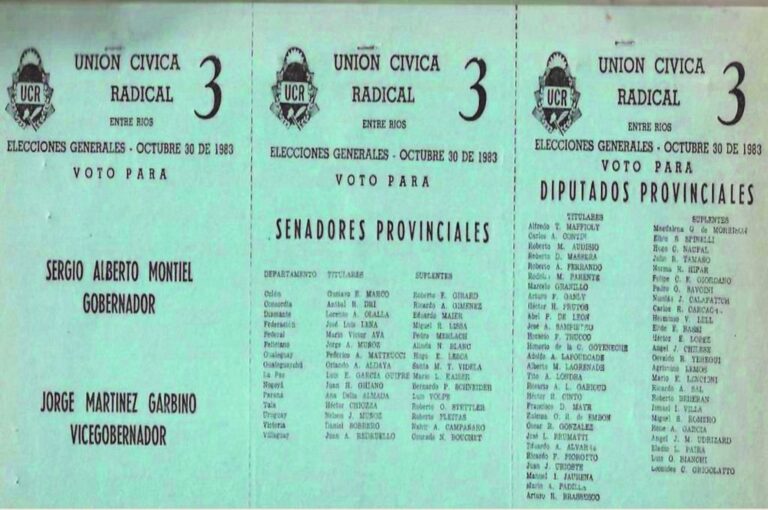 La boleta que consagró al radical Sergio Montiel gobernador de Entre Ríos en 1983.