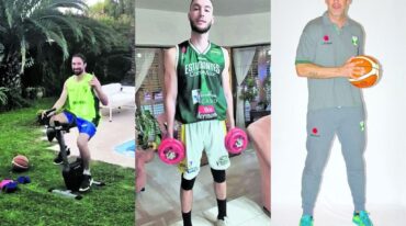 Enzo Cafferata y Federico Grun jugadores de Estudiantes de Concordia en la Liga Nacional de Basquetbol