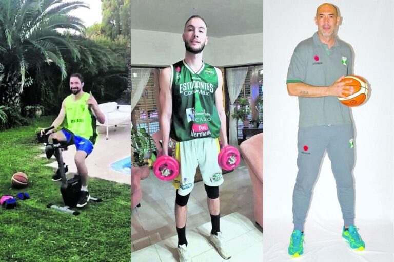 Enzo Cafferata y Federico Grun jugadores de Estudiantes de Concordia en la Liga Nacional de Basquetbol
