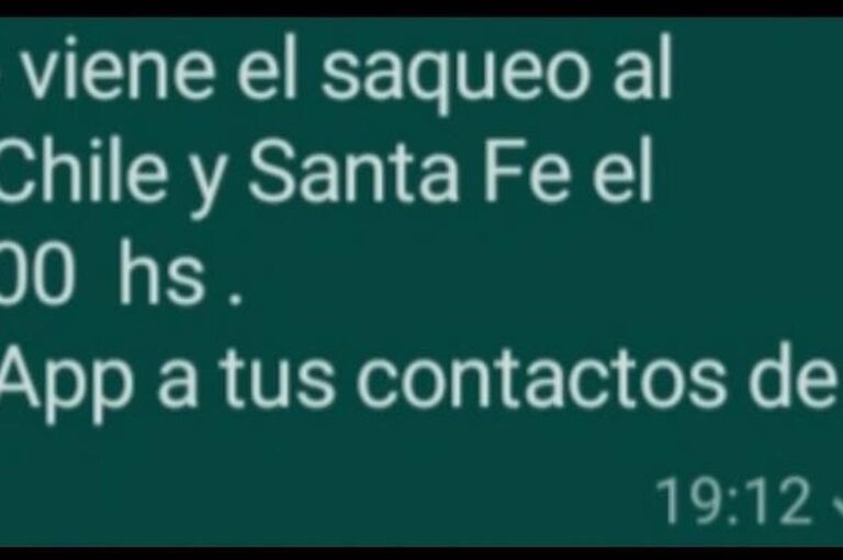 El mensaje que motivó la detención del instigador al saqueo. Gentileza.