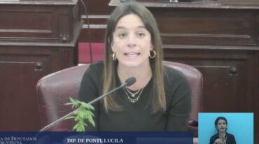 De Ponti (Donnet y Peralta también lo hicieron) fundamentó el proyecto con la planta de cannabis en su banca. Gentileza: prensa Cámara de Diputados de la Provincia.