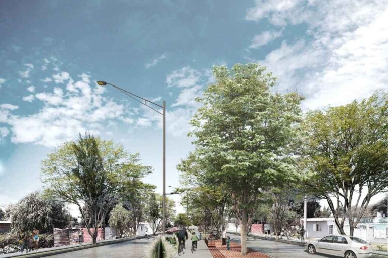 Vista. Un bulevar con cantero central y bicisenda