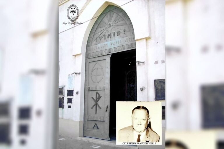 Los portones de la Basílica de Aránzazu fueron realizados por los herreros Celestino (foto) y Ernesto Franceschelli.