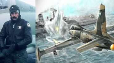 Detalle de una de las pinturas alusivas al momento del ataque a la Argonaut.  Gentileza