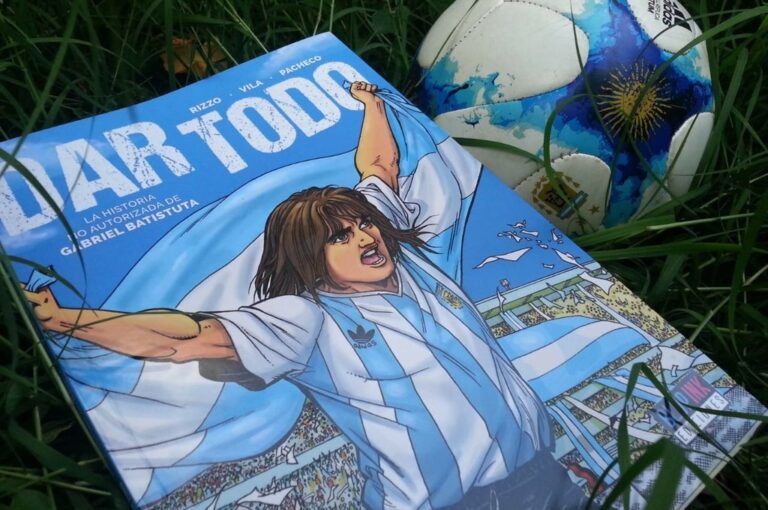 El Bati. Rizzo llevó la vida futbolística del delantero santafesino a una historieta. Gentileza.