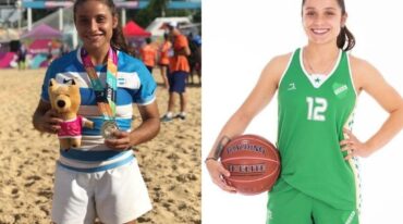 Izquierda: La concordiense en la consagración en los Juegos Suramericanos de Playa en Rosario 2019. Derecha: María Paula Pedrozo con sus nuevos colores.
