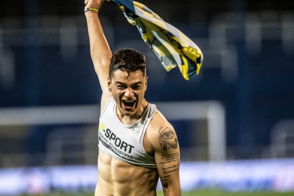 La alegría del mexicano Luca Martínez Dupuy por su gol agónica ante San Lorenzo. Gentileza.