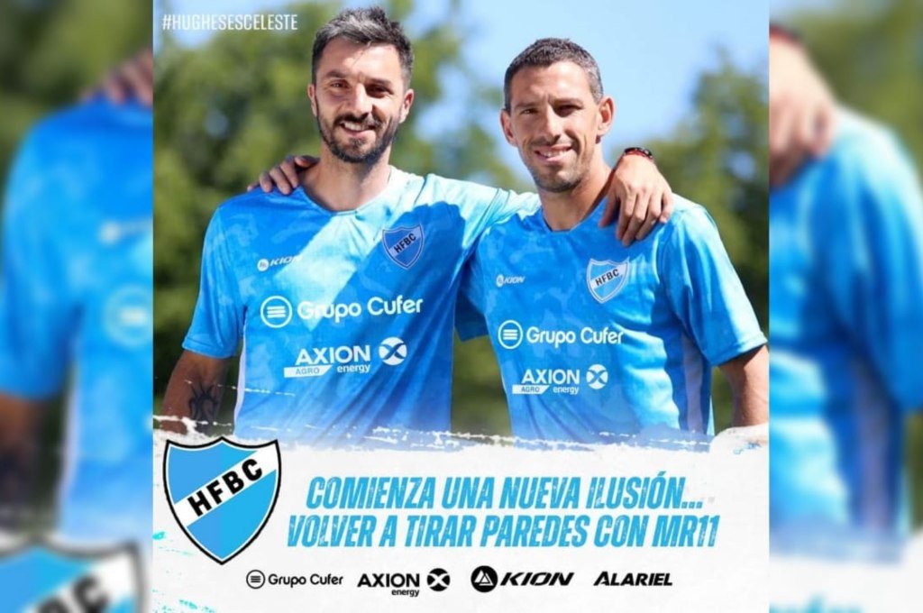 Scocco jugará para el club de su pueblo junto a su amigo. Gentileza: prensa Hughes FC.