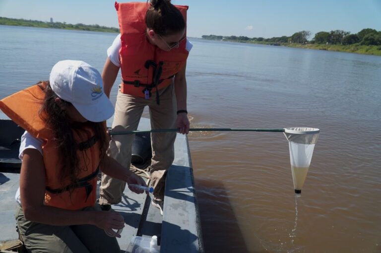 Se realizan mediciones y se toman muestras para hacer un relevamiento del hábitat fluvial