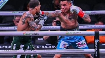 Vittori trata de conectar el jab de derecha. El zurdo concordiense fue superado por un rival de más jerarquía.