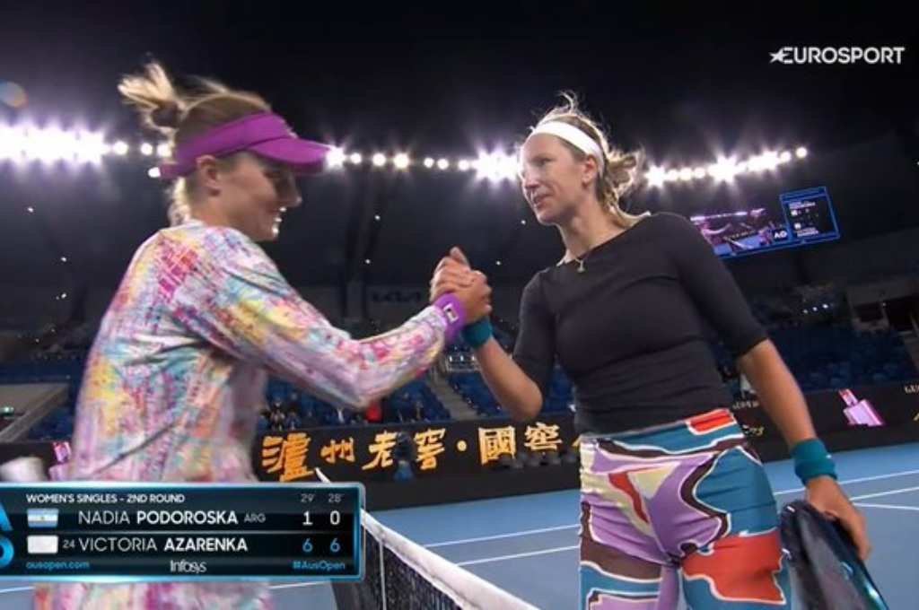 Nadia Podoroska perdió ante Victoria Azarenka. Twitter: Eurosport.
