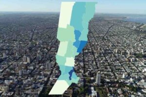 La distribución de los porcentajes de crecimiento en cada departamento. Fotomontaje.