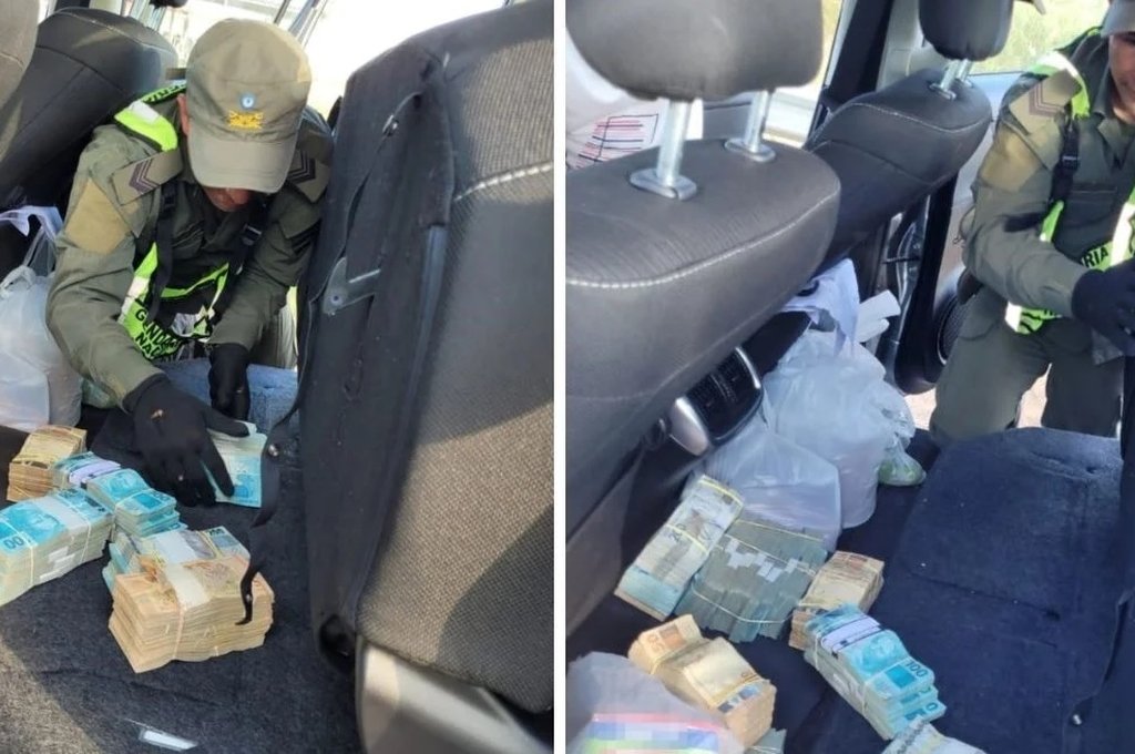 Los fajos de billetes brasileños estaban ocultos debajo del asiento trasero del rodado. gentileza