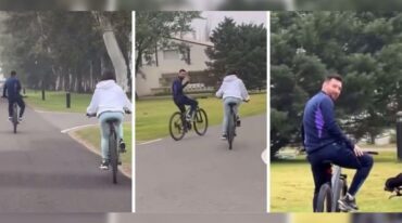 Una fanática de Lio lo cruzó andando en bici junto a su familia. El video se hizo viral al instante.