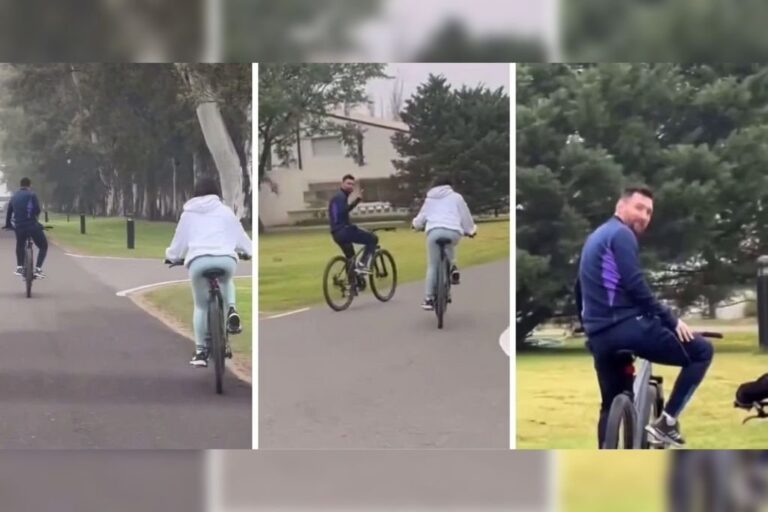 Una fanática de Lio lo cruzó andando en bici junto a su familia. El video se hizo viral al instante.