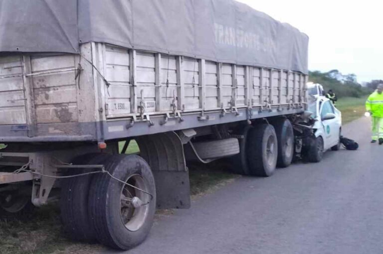 El conductor del coche murió al impactar su auto contra la parte de atrás del camión. Gentileza.
