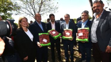 Tierra frutillera. El intendente corondino obsequió frutillas a los mandatarios provinciales salientes y los electos. Gentileza