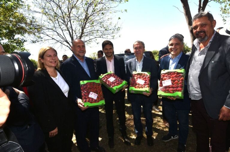 Tierra frutillera. El intendente corondino obsequió frutillas a los mandatarios provinciales salientes y los electos. Gentileza