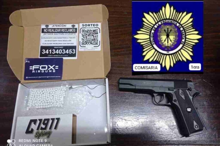 Los policías incautaron cuatro armas de fuego y una réplica. Gentileza.