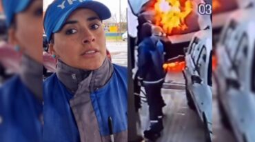 Una trabajadora de una gasolinera evitó una catástrofe cuando se estaba prendiendo fuego un rodado. gentileza