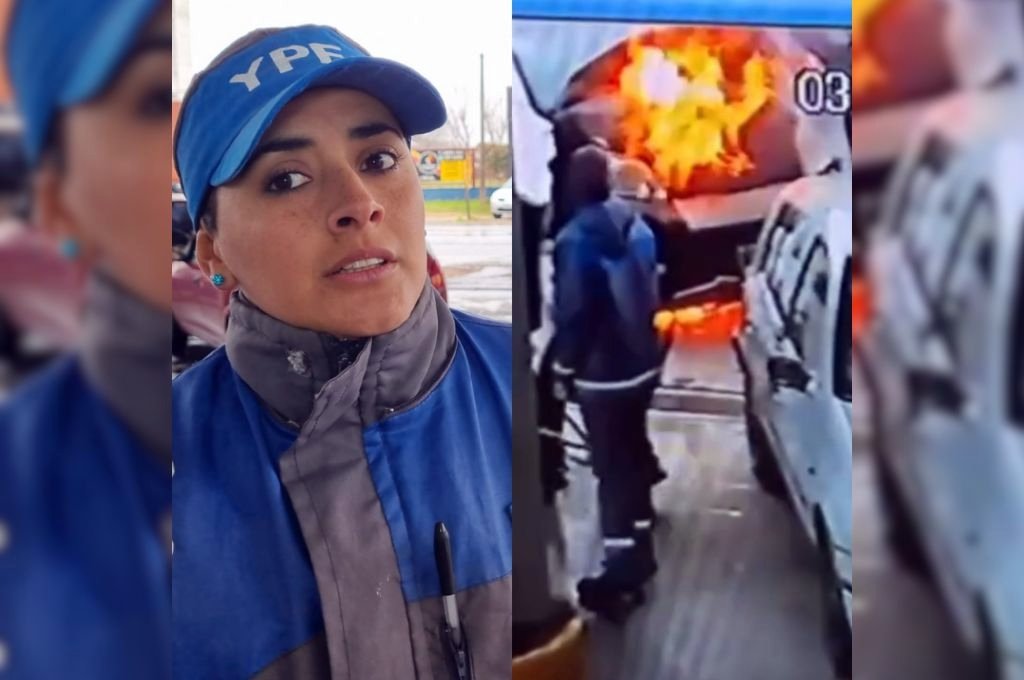 Una trabajadora de una gasolinera evitó una catástrofe cuando se estaba prendiendo fuego un rodado. gentileza