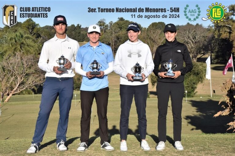 Los ganadores: Felipe Suárez y Gonzalo Giménez (segundo y primero en Caballeros); Malena Castro y Clementina Castaño (primera y segunda en Damas).